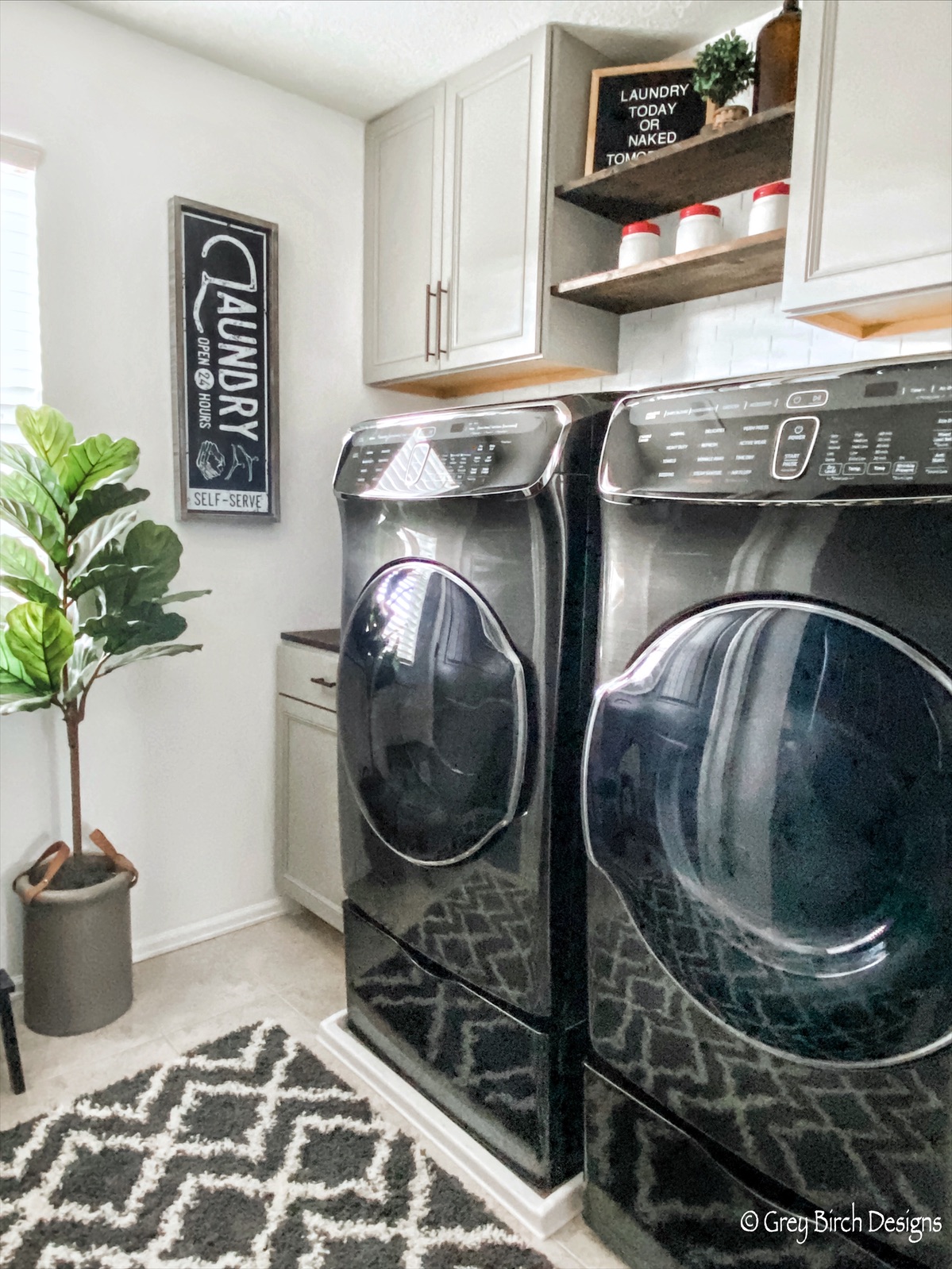 Washer and Dryer Cover, Gray and Black Laundry Room Accessories